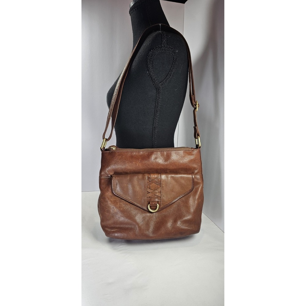 Great American Leatherworks Brown Leather Shoulder Bag Multi Zip Pockets Tassel
